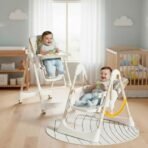 StarAndDaisy Galaxy 2 in1 Rocking Baby High Chair for Boys and Girls Dining Chair 4 Level Reclining Position, Adjustable Height, Locking Wheels, 5 Point Safety Belt (White) - Fast Shipping to USA & Canada - Image 2