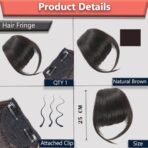 TEMPERIA Front Fake Bangs Hair Extensions For Women - Clip On Side Curtain Bangs Fringes Hair Extensions for Wedding - Cute Hair Accessories for Women & Girls - 1 Pc - Natural Brown (MN04) - Fast Shipping to USA & Canada - Image 3
