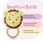 Haus & Kinder Muslin Cotton Lion Teether for Babies ? Pack of 1 | Baby Teether Toy with Rattle | Newborn Baby Teething Toy | Yellow, Wooden Ring with Rattle ? 15cm, Age 0-2 Yr - Fast Shipping to USA & Canada - Image 6