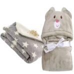 First Kick Baby Blankets New Born Combo Pack Of Hooded Wrapper Durable Fleece Polyester Sleeping Bag Towel For 0-6 Months Baby Boys And Baby Girls Pack Of 2 Grey Star, Grey Mouse, Casual Style - Fast Shipping to USA & Canada - Image 2