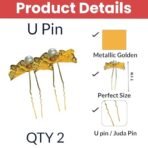 TEMPERIA (2 pcs) U Pin Hair Accessories For Women & Girls - Artificial Flowers Bun Juda Bridal Pins for Hairstyle & Decoration - Pins & Clips for Style of Bride - Gold (MN01) - Fast Shipping to USA & Canada - Image 3