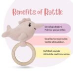 Haus & Kinder Finny Dolphin Baby Teether ? Pack of 1 | Blush, 15cm, 0-2 Years | Soft Knitted Fabric with Natural Wood Ring & Rattle | Sensory Toy & Gift for Newborns, Soothing Teether - Fast Shipping to USA & Canada - Image 6
