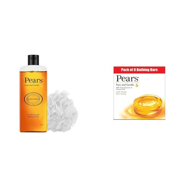 Pears Pure and Gentle Body Wash 250 ml & Pears Pure & Gentle Soap Bar (Combo Pack of 8) - With Glycerin for Soft - Fast Shipping to USA & Canada