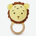 Haus & Kinder Muslin Cotton Lion Teether for Babies ? Pack of 1 | Baby Teether Toy with Rattle | Newborn Baby Teething Toy | Yellow, Wooden Ring with Rattle ? 15cm, Age 0-2 Yr - Fast Shipping to USA & Canada - Image 3