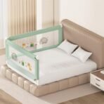 Kids Station Comfy Baby Bed Rail Guard for Baby & Toddler Safety ? Foldable & Portable, 28-Level Adjustable Height ? 6.6ft x 6ft (200x180cm), 2 Side Fence ? Made in India (Green, Basic) - Fast Shipping to USA & Canada - Image 2