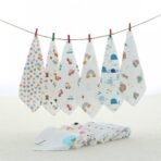 StarAndDaisy Muslin Face Hankies Pack of 6 Extra Soft, for Newborn Baby, for Infants, Toddlers, Kids, Reusable, 100% Pure Cotton Napkins, White, Printed. - Fast Shipping to USA & Canada - Image 2