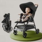 StarAndDaisy Baby Stroller for 0-3 years Newborn & Toddler / Travel Pram for Baby with foldable 360? Swivel Lockable Front Wheels, Multi-Level Recline & Adjustable Footrest , Removable Tray , Safety Harness Belt (Black) - Fast Shipping to USA & Canada - Image 2