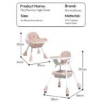 StarAndDaisy High Chair for Baby/Baby Feeding Chair for 0 to 5 Years with 5 Point Safety Belt/High Chair with Seat Recline, Height Adjustable & Detachable Tray with Wheel - Peach - Fast Shipping to USA & Canada - Image 6