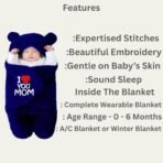 First Kick Baby Blankets New Born Combo Pack of Hooded Wrapper Sleeping Bag and Baby Bath Towel for 0-6 Months Baby Boys and Baby Girls Pack of 2, Flannel, Navy Blue Mom & Kitty, lightweight - Fast Shipping to USA & Canada - Image 5
