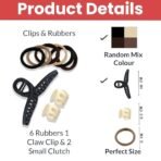 TEMPERIA (9pcs) Hair Claw Clips & Rubbers Set for Women & Girls - Clutcher Clutches Large Claw Clips Accessories - Stylish, Fashional (Random Colors) (6 Rubbers, 1 Claw Clip & 2 Small Clutch) - (MN01) - Fast Shipping to USA & Canada - Image 3
