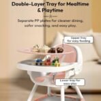 StarAndDaisy High Chair for Baby/Baby Feeding Chair for 0 to 5 Years with 5 Point Safety Belt/High Chair with Seat Recline, Height Adjustable & Detachable Tray with Wheel - Peach - Fast Shipping to USA & Canada - Image 4