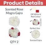 Temperia (2 Pcs) Scented Mogra Gajra Hair Accessories For Women & Girls - Hair Flower Bun Artificial Fake Gajra Scrunchies Rubber Band - Premium & Voluminous, 1 Pc Red Petals & 1 Pc White - Fast Shipping to USA & Canada - Image 3