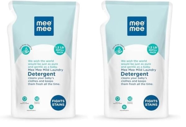 Mee Mee Baby Liquid Detergent 1.2 L | Ph Balanced, Free from Harsh Chemicals, Safe for Mother's Hands & Baby's Skin | Anti-Bacterial, Removes Stains & Odor with One Drop, Hypoallergenic (Pack of 2) - Fast Shipping to USA & Canada