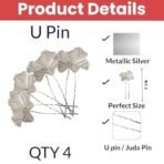 TEMPERIA (4 pcs) U Pin Hair Accessories For Women & Girls - Artificial Flowers Bun Juda Bridal Pins for Hairstyle & Decoration - Pins & Clips for Style of Bride - Silver (MN01) - Fast Shipping to USA & Canada - Image 3