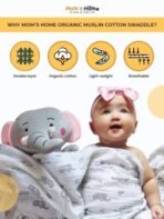 MOM'S HOME Organic Muslin Cotton Baby Swaddle Blanket (Multicolour, Large Size, 100 x 100 cm) - Pack of 2 - Fast Shipping to USA & Canada - Image 6