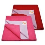 Tidy Sleep Instadry Anti-Piling Fleece Extra Absorbent Quick Dry Sheet for New Born Babies, Cotton Bed Protector Mattress Pack of 2 Pink-Red Medium (100x70) cm - Fast Shipping to USA & Canada - Image 2