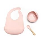 Kids Station 2 Piece BPA-Free Silicone Baby Feeding Set - Bowl - Spoon - Happy Mealtime - Tableware Meal Utensils for Kids with Suction - Baby Feeding Product (Set of 3, Light Pink) - Fast Shipping to USA & Canada