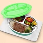 StarAndDaisy Baby Suction Plate with Lid ? Stainless Steel Divided Plate for Toddlers & Kids | Non-Slip Feeding Plate for Baby Weaning, Self Feeding & Travel Friendly Use -Green - Fast Shipping to USA & Canada - Image 2