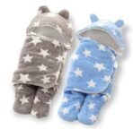 First Kick New Born Sleeping Bag Combo Pack of Super Soft Wearable Baby Wrapper Durable Fleece Polyester Cum Baby Sleeping Bag for Baby Boys Girls (76cm x 70cm, 0-6 Months) Pack of 2 Stars Grey, Blue - Fast Shipping to USA & Canada - Image 2