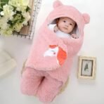 First Kick Newborn Baby Sleeping Bag Pack of Wearable Flannel 0-6 Months Hooded Swaddle Wrapper Baby Blanket, Onion Pink - Fast Shipping to USA & Canada - Image 2