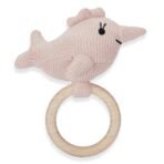 Haus & Kinder Finny Dolphin Baby Teether ? Pack of 1 | Blush, 15cm, 0-2 Years | Soft Knitted Fabric with Natural Wood Ring & Rattle | Sensory Toy & Gift for Newborns, Soothing Teether - Fast Shipping to USA & Canada - Image 2