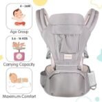 1st Step 5 in 1 Hip Seat Baby Carrier with 5 Carry Positions, Detachable Hip seat, Padded Waist Belt for 4 to 36 Months Baby, Adjustable New-Born to Toddler Carrier, Max Weight Up to 16 Kgs (Grey) - Fast Shipping to USA & Canada - Image 3