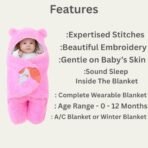 First Kick Baby Blankets Polycotton New Born Combo Pack of Hooded Wrapper Sleeping Bag and Baby Bath Towel for 0-6 Months Baby Boys and Baby Girls Pack of 2, Baby Pink, L 80 cm x B 80 cm - Fast Shipping to USA & Canada - Image 6