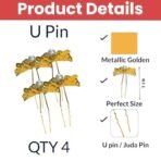 TEMPERIA (4 pcs) U Pin Hair Accessories For Women & Girls - Artificial Flowers Bun Juda Bridal Pins for Hairstyle & Decoration - Pins & Clips for Style of Bride - Gold (MN01) - Fast Shipping to USA & Canada - Image 3