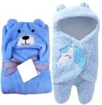First Kick Baby Blankets New Born Combo Pack of Hooded Wrapper Sleeping Bag & Baby Bath Towel for 0-6 Months Baby Boy/Girls Pack of 2, lightweight, Microfibre Fleece & Sherpa, blue dog, unicorn blue - Fast Shipping to USA & Canada - Image 2