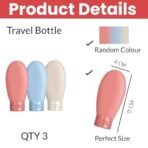 Temperia (3pcs Squeeze Bottles for Toiletries - Travel Essentials Accessories Toiletry Kit for Women & Men - Silicon Travelling Empty Small Containers Organizer for Lotion, Shampoo, Oil - Mix colour - Fast Shipping to USA & Canada - Image 3