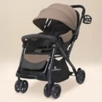 StarAndDaisy Foldable Stroller for Baby 0-3 Years Infant & Toddler / Travel Pram for Baby with Adjustable Canopy & Lockable Wheels, Multi-Level Recline & Adjustable Footrest, Removable Tray , Safety Harness Belt - Brown - Fast Shipping to USA & Canada - Image 2