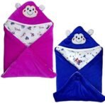 First Kick Velvet Baby Blankets New Born Combo Pack of Super Soft Baby Wrapper Durable Sleeping Bag Cum Baby Blanket for Baby Boys, Baby Girls Royal Blue, Wine (66cm x 66cm, 0-6 Months), Pack of 2 - Fast Shipping to USA & Canada - Image 2