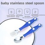 StarAndDaisy Spoon & Fork Set for Babies with Soft Silicone Handle | Non Toxic, Food Safe and BPA Free | Washable and Reusable (Modern Blue) - Fast Shipping to USA & Canada - Image 6
