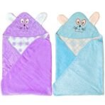 First Kick Baby Blankets Combo Pack of Hooded Fur Wrapper, top Sheet Crib Blanket for Baby Boys and Baby Girls, Pack of 2 Sky Blue Purple - Fast Shipping to USA & Canada - Image 2