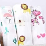 MOM'S HOME Organic Cotton Baby Muslin Swaddle - Pack of 3-100x100 cm (PinkGirafLionFlamingo) - Fast Shipping to USA & Canada - Image 4