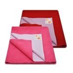 Tidy Sleep Instadry Anti-Piling Fleece Extra Absorbent Quick Dry Sheet for New Born Babies, Cotton Bed Protector Mattress Pack of 2 Pink-Red Large (140x100) cm - Fast Shipping to USA & Canada - Image 2