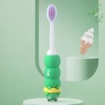 StarAndDaisy Baby Tooth Brush/Manual Toothbrush 1 Year + Kids With Soft And Fluffy 10000 Gentle Bristles, 80 Micron Split-Beam Bristle, Non-Slip Comfortable Dinosaur Handle (Teddy-Green) - Fast Shipping to USA & Canada - Image 2