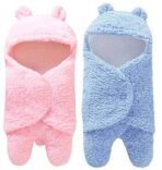 First Kick Baby Blankets New Born Combo Pack of Hooded Supersoft Wearable Wrapper Durable Fleece Polyester Cum Baby Sleeping Bag for Babies (70 cm x 76 cm, 0-6 Months) Combo of 2 Pink Blue - Fast Shipping to USA & Canada - Image 2