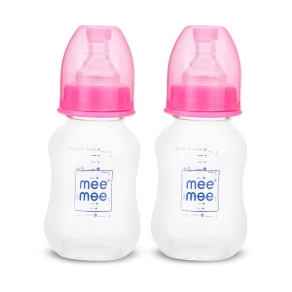 Mee Mee Premium Glass Feeding Bottle with Eazy-Flow Technology, Anti-Colic Valve,Anti Slip,BPA-Free Baby Feeding Bottle for Babies & Toddlers(Pink, 120Ml,Pack of 2) - Fast Shipping to USA & Canada
