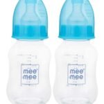 Mee Mee Premium Glass Feeding Bottle with Eazy-Flow Technology, Anti-Colic Valve,Anti Slip,BPA-Free Baby Feeding Bottle for Babies & Toddlers(Blue, 120Ml) - Fast Shipping to USA & Canada