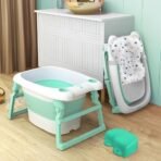 StarAndDaisy Baby Bath tub for 0 to 5 Years, 2-in-1 Bathub for Kids, Foldable tub with Cushion and Bathing Chair for Boys & Girls, Fast Drainage & Space Saving Design -Green - Fast Shipping to USA & Canada - Image 2