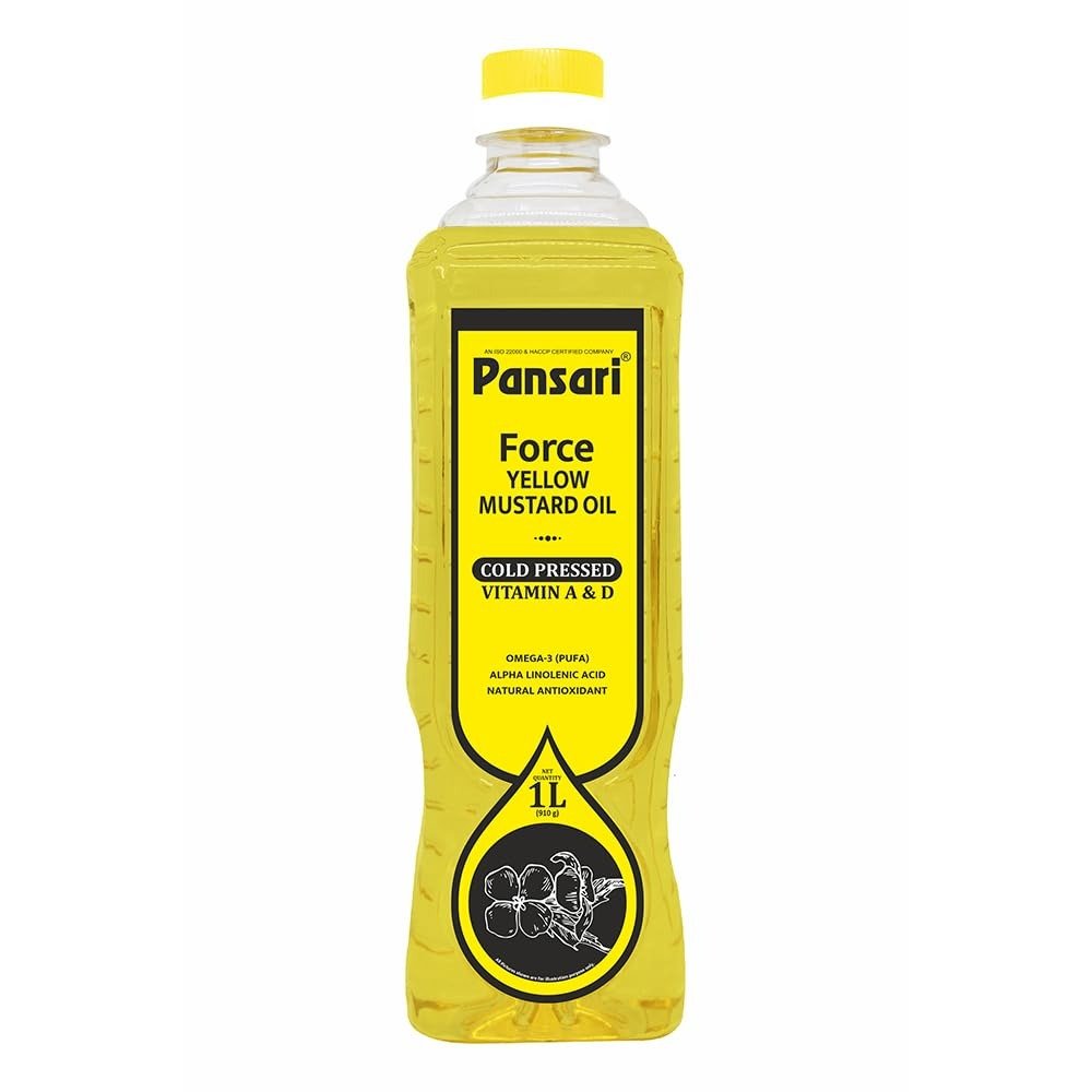 512nEyM1L.jpg Pansari Force Yellow Mustard Oil - Premium Cold-Pressed First-Press, Pure & Natural, Rich in Omega-3, Ideal for Cooking, Pickling, and Marinating | 1L - Fast Shipping to USA & Canada - Image 1