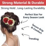 TEMPERIA (2pcs) Hair Accessories For Women & Girls - Stylish Red Rose & Mogra Artificial Flowers Bun Juda Pins & Clips for Decoration - Bridal Brooch & Braid for Hairstyle of Bride, Wedding & Party - Fast Shipping to USA & Canada - Image 4