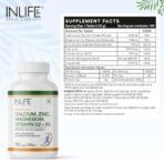INLIFE Calcium Magnesium Zinc with D3, B12 & K2 - 120 Tablets - Fast Shipping to USA & Canada - Image 3