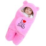 First Kick New Born Baby Blanket Hooded Embroided Wearable Wrapper Baby Sleeping Bag(0-6 Months, L 27 x B 13 Inches, I Love DAD, Pink) - Fast Shipping to USA & Canada