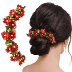 Temperia Hair Accessories For Women's & Girls -Stylish Red Rose Artificial Flowers Bun Juda Bridal Brooch & Braid For Hairstyle & Decoration - Pins & Clips For Style Of Bride, Wedding & Party (Mn106) - Fast Shipping to USA & Canada - Image 2