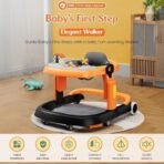 StarAndDaisy 6-18months Baby Walker With Anti Fall Brake Pads / Walker For Kids With 3 Speed Height Adjustment,Multi-Level Seat Adjustment,Recreational Music Toy (Elegant Walker Orange Black) - Fast Shipping to USA & Canada - Image 4