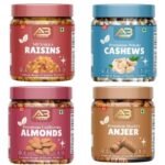 AB BRAND Dry Fruits Combo- Raisins, Almonds, Anjeer, Cashews (250g Each), Fresh Healthy Snacks for Cooking, Gifting, Daily Consumption (Pack of 4) - Fast Shipping to USA & Canada