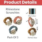 TEMPERIA (Pack Of 3) Rhinestone Studded Scrunchies For Women & Girls - Stylish Luxury Ponytail Rubber Band Ties for Hair Accessories - (Random Colors & Designs) (MN02) - Fast Shipping to USA & Canada - Image 3