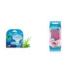 Gillette Venus Hair Removal Razor Blades/Refills/Cartridges for Women - 4 Pieces (Aloe Vera Glidestrip) & Gillette Venus Simply Venus Pink Hair Removal for Women - 5 razors (B4G1) - Fast Shipping to USA & Canada